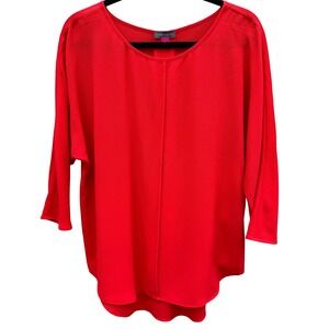 Vince Camuto Red Dolman Sleeve Textured Crepe Blouse Back Pleat Small Flowy Chic